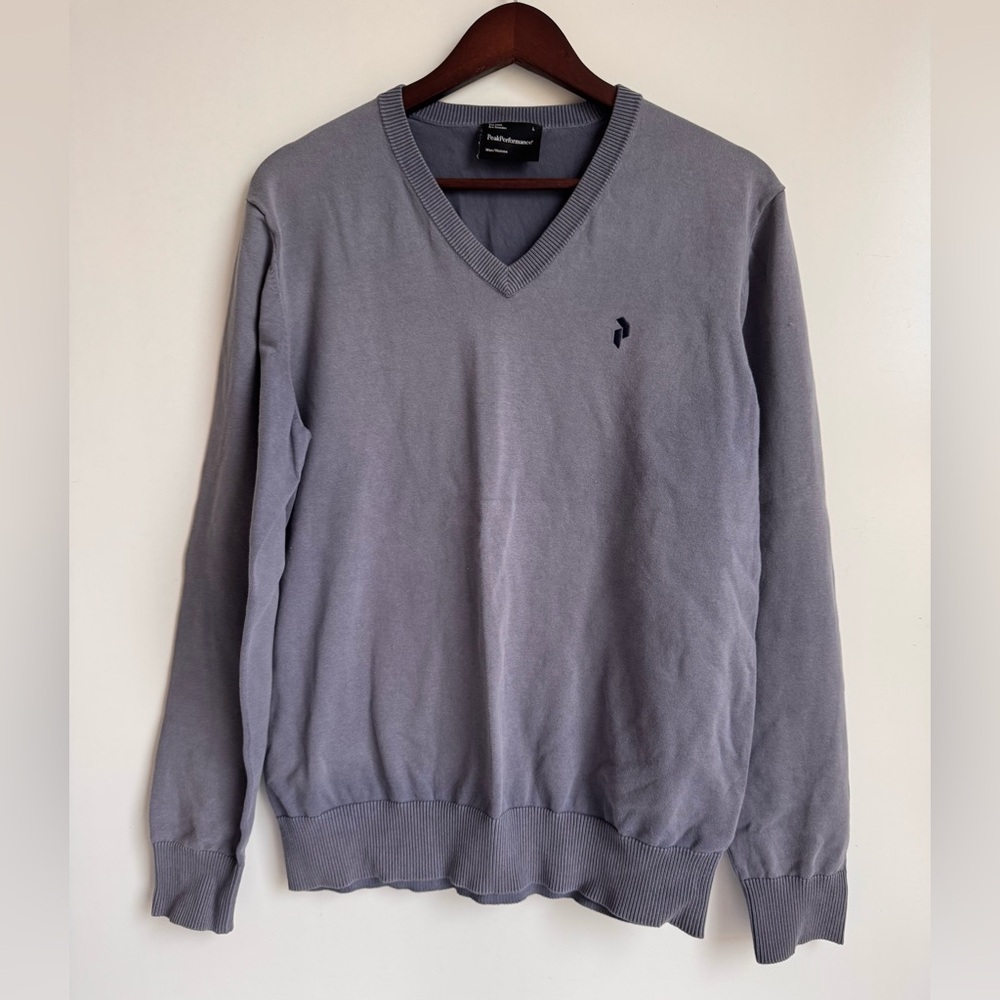 Peak‎ Performance Men's Golf V-Neck Jumper Sweater gray blue cotton blend Large